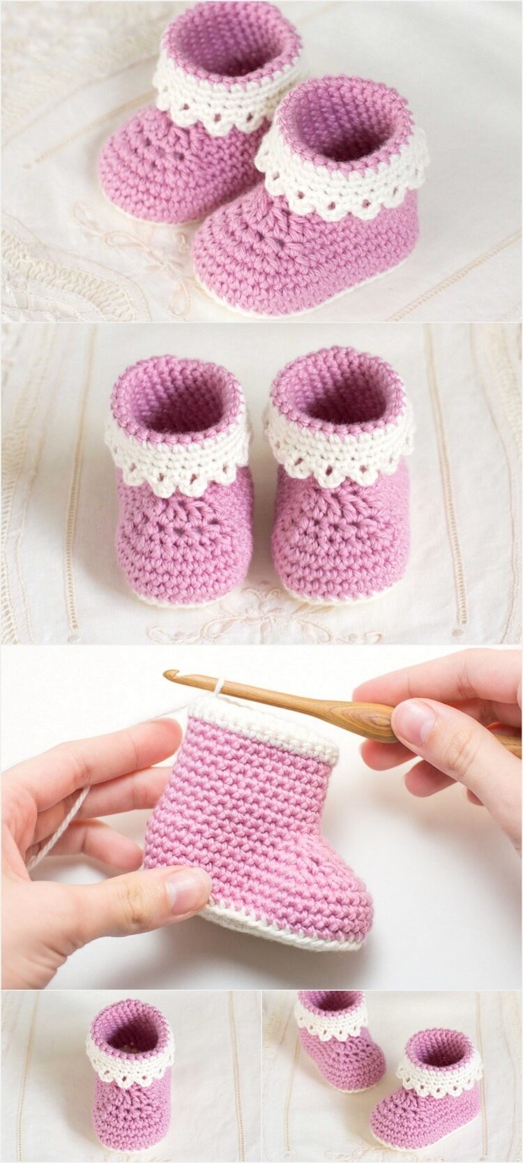 pink lady baby booties crochet pattern