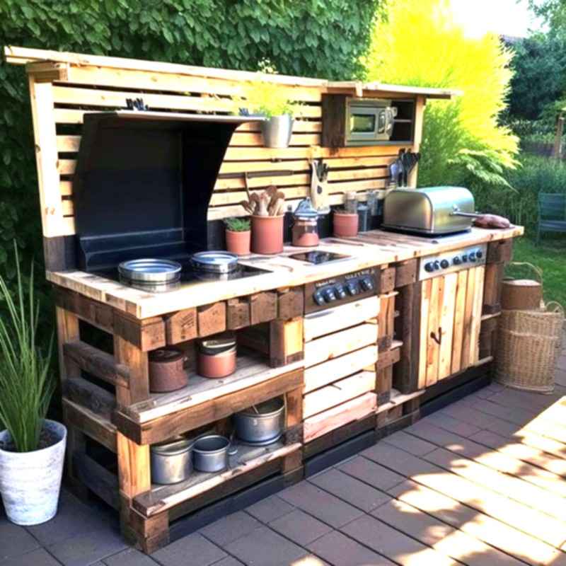 Revitalized Outdoor Cooking: Upcycled Pallet Wood Outdoor Kitchen Ideas